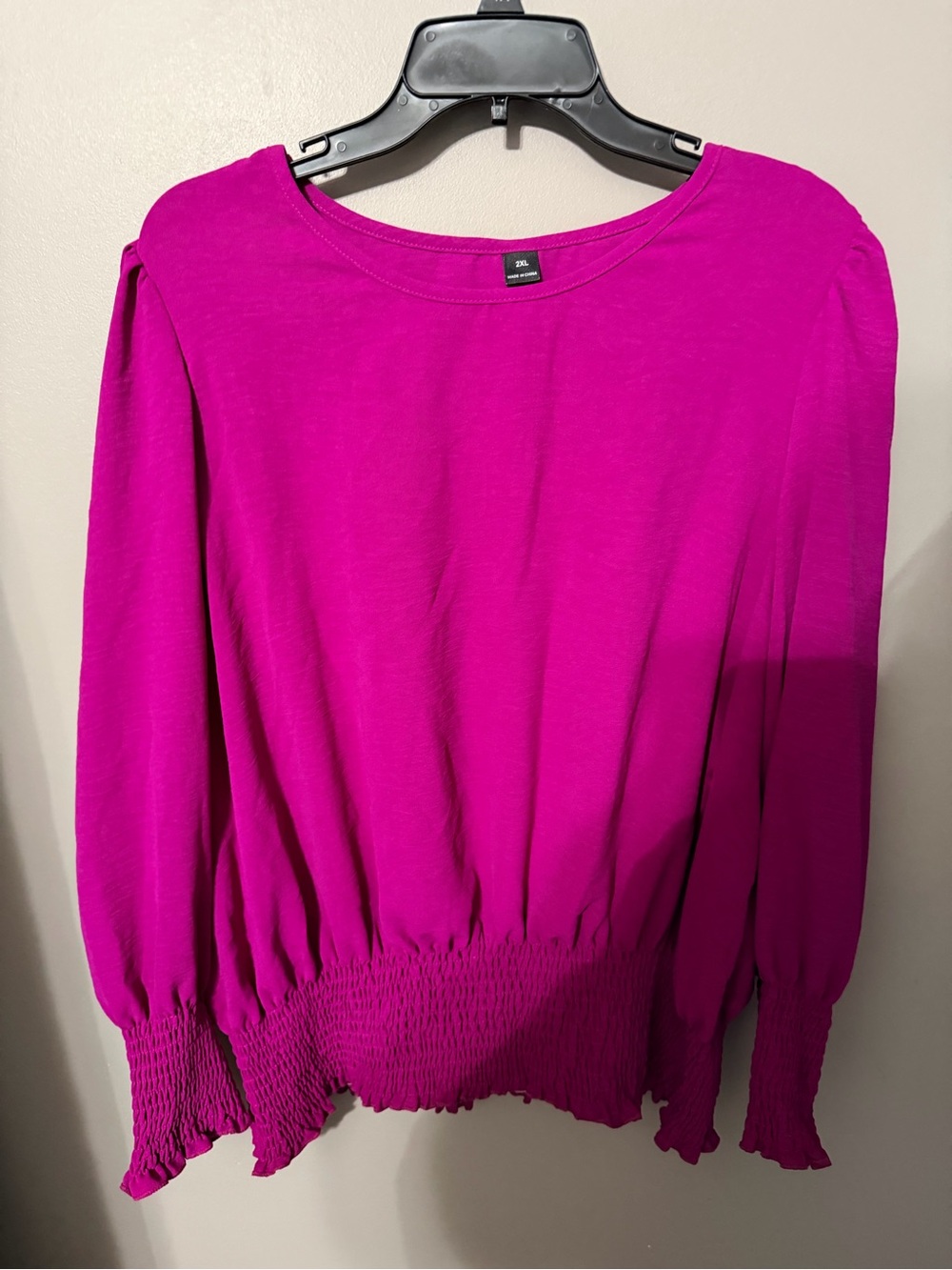 Smocked Hem Long Sleeve in Magenta